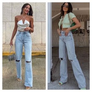 Zara Distressed Flare Ripped Jean Light Wash